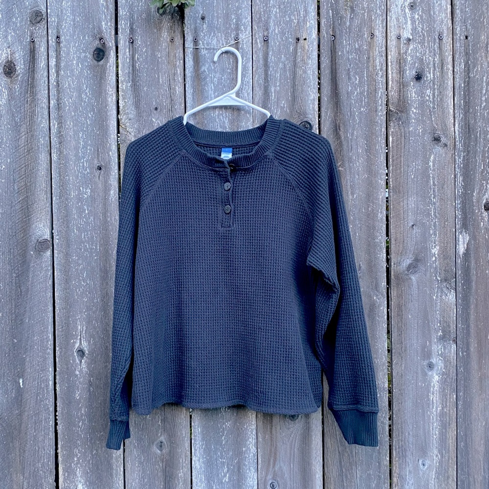 Waffle-Knit Henley Top